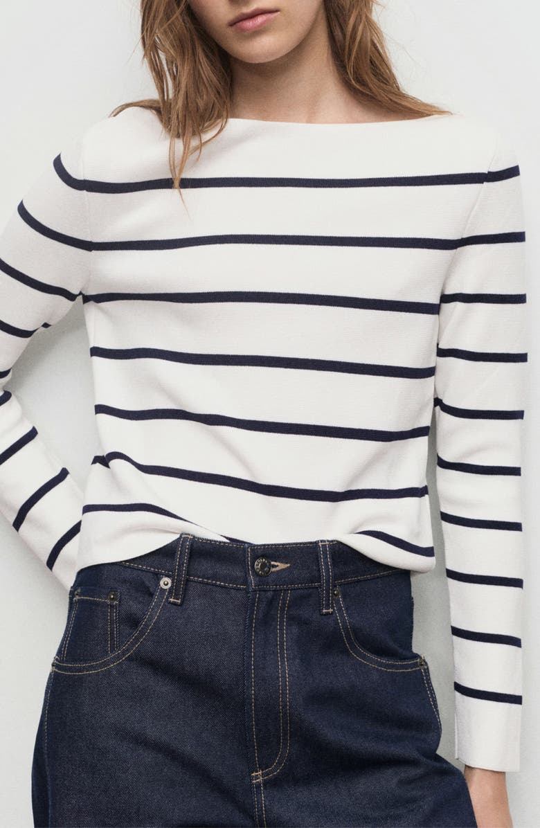 MANGO Fine Knit Boat Neck Sweater, Main, color, Ecru