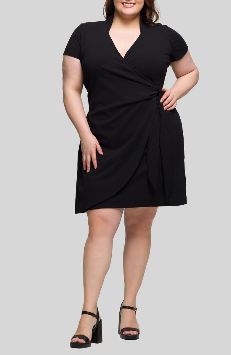 24seven Comfort Apparel Wrap Dress, Main, color, Black