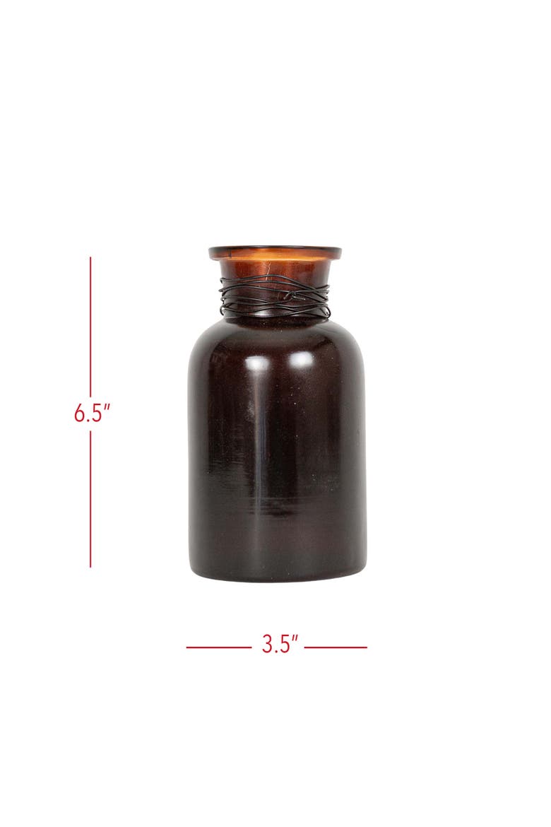 Wrapped Neck Bud Vase Amber Glass & Metal, Alternate, color, Brown
