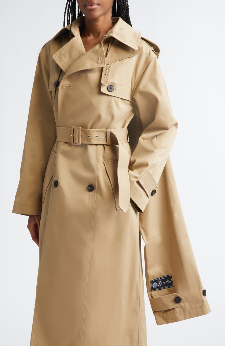 Jean Paul Gaultier Water Repellent Gabardine Hooded Trench, Alternate, color, Beige
