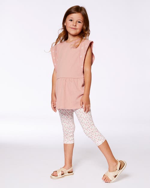Deux Par Deux Girl's Crinkle Jersey Tunic With Embroidery Dark Old Pink In Dark Old Pink