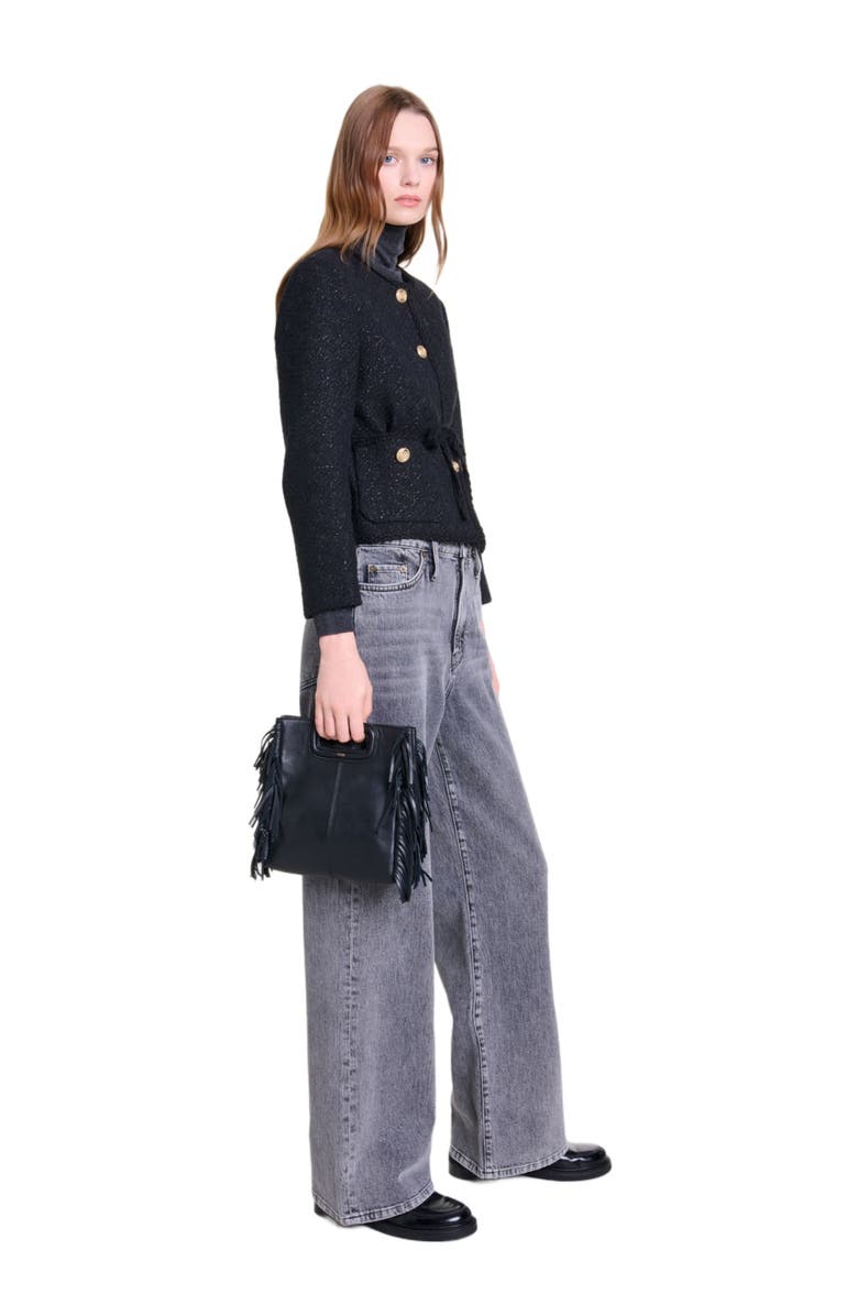 maje Straight-cut shiny tweed jacket, Alternate, color, 