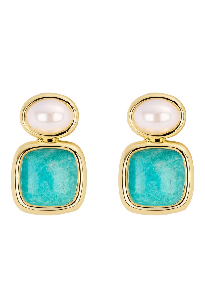 Lapis and Imitation Pearl Drop Earrings, Main, color, BLUE GREEN GOLD