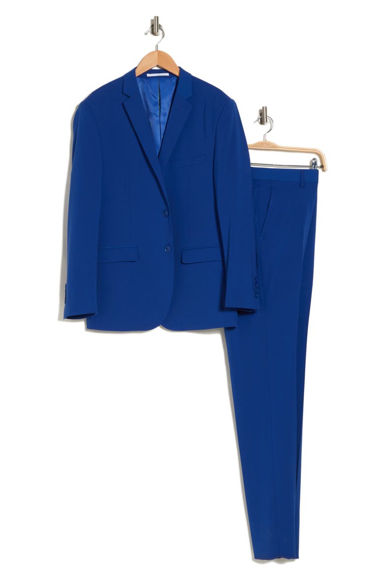 Skinny Fit Solid Stretch Three Piece Suit, Alternate, color, BLUE