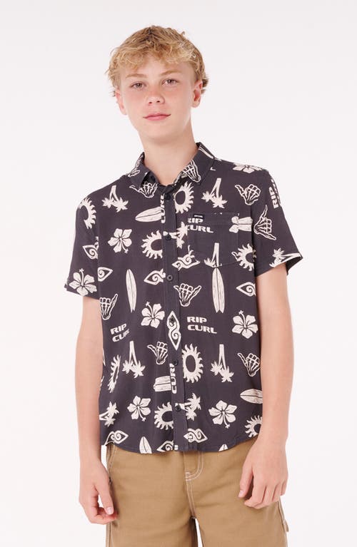 Rip Curl Kids' Island Paradiso Short Sleeve Button-up Shirt In Black