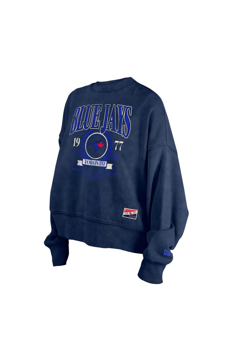 New Era Women's New Era Navy Toronto Blue Jays City Connect Throwback Enzyme Wash Boxy Cropped Sweatshirt, Alternate, color, 