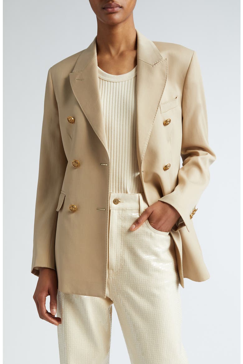 Double Breasted Virgin Wool Blazer, Main, color, SAND