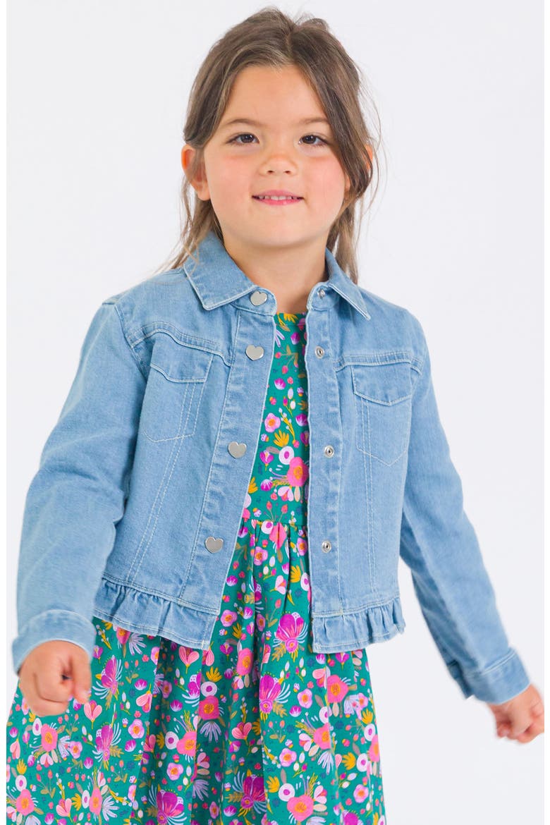 Kids' Ruffle Hem Denim Jacket, Alternate, color, BLUE
