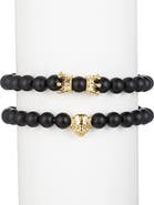 EYE CANDY LOS ANGELES Men's Set of 2 Crown & Lion Stone Beaded Stretch Bracelets
