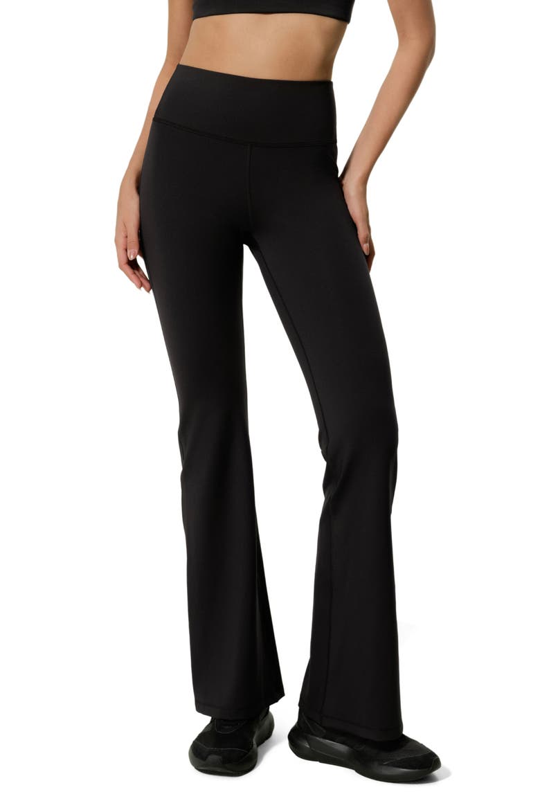 Women's Silk Contour High Rise Flared Drape Flow Leggings, Main, color, Black