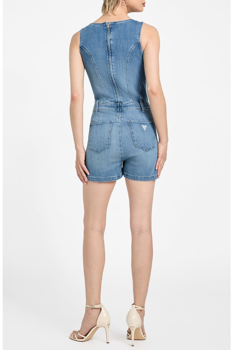 Sunni Sleeveless Stretch Denim Romper, Alternate, color, DREAM BLU