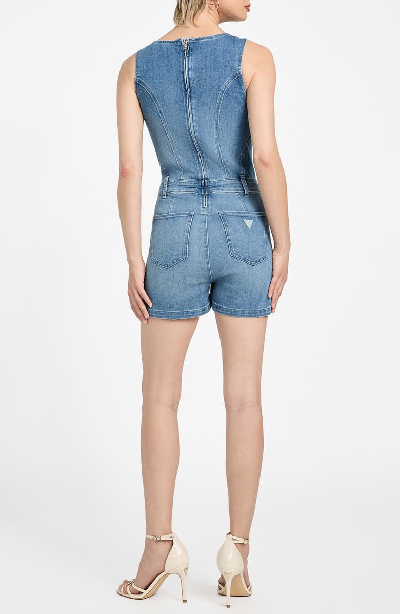GUESS Sunni Sleeveless Stretch Denim Romper, Alternate, color, Dream Blu