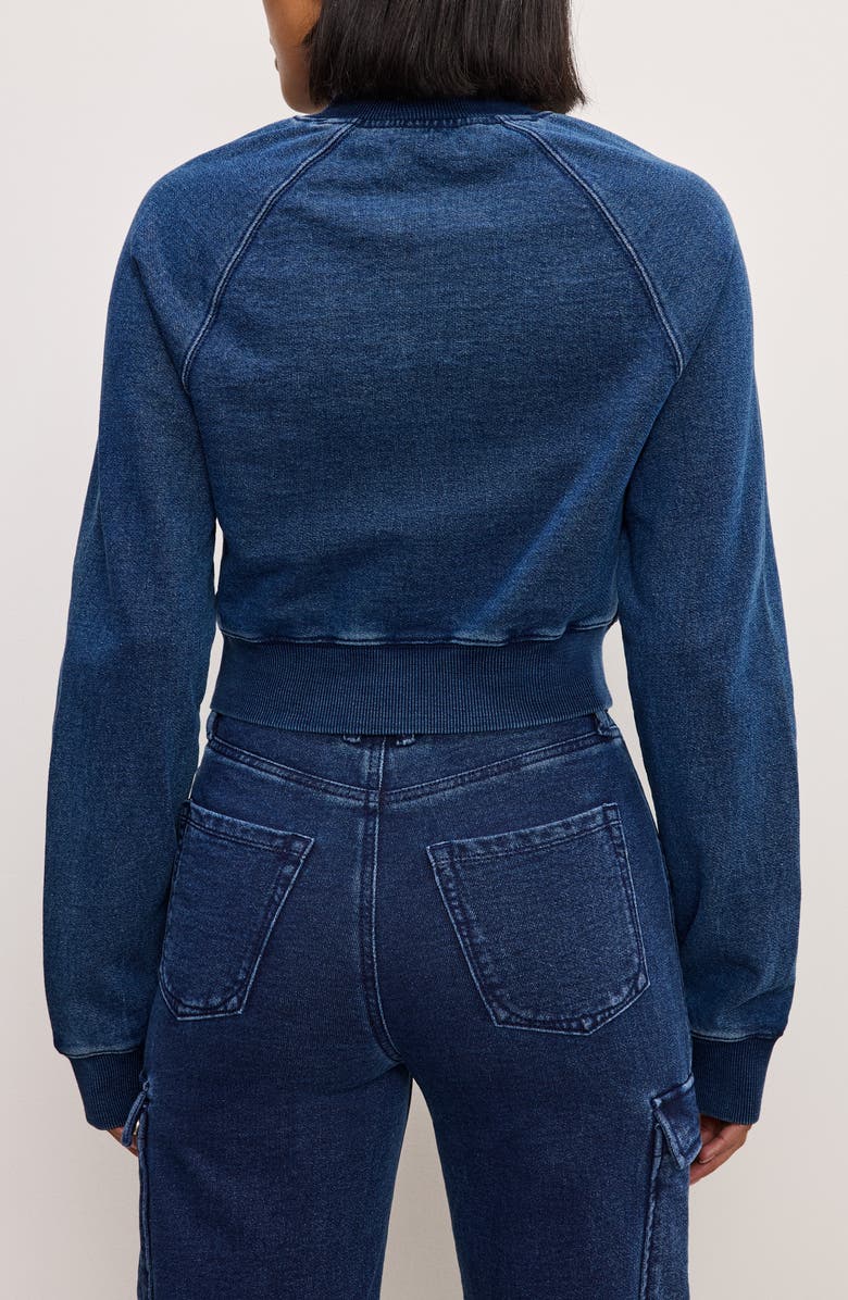 Good American Jeanius Half Zip Crop French Terry Sweatshirt, Alternate, color, Indigo377