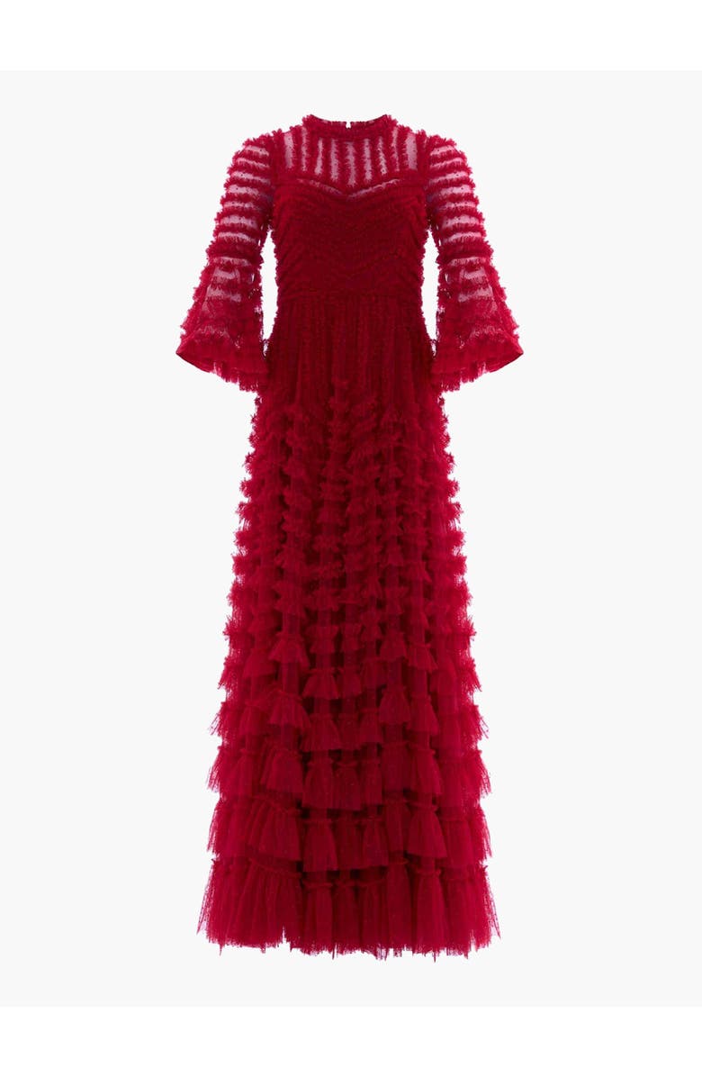 Needle & Thread La Vie En Rose Round Neck Gown, Alternate, color, Deep Red