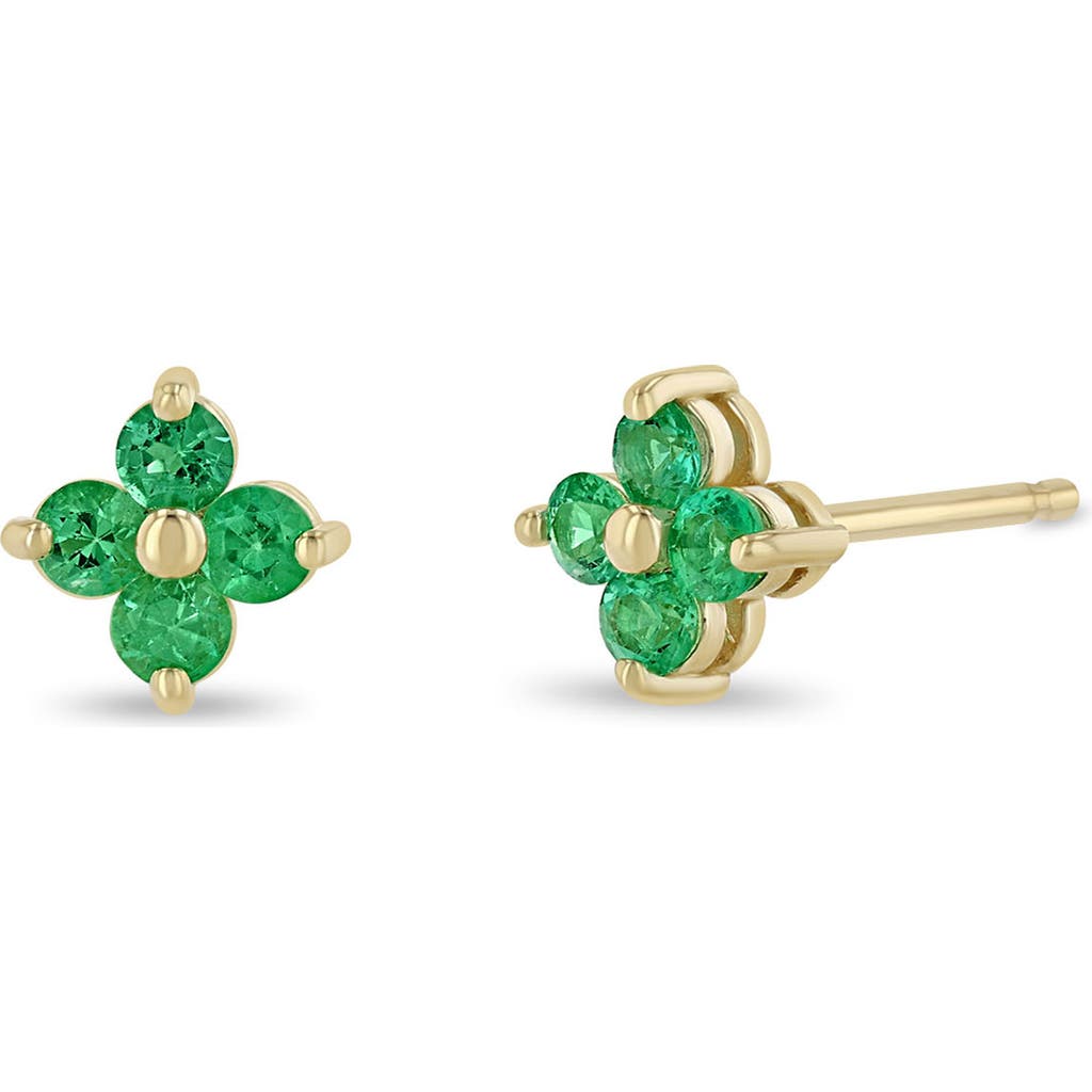 Zoë Chicco Quad Emerald Stud Earrings In 14k Yellow Gold