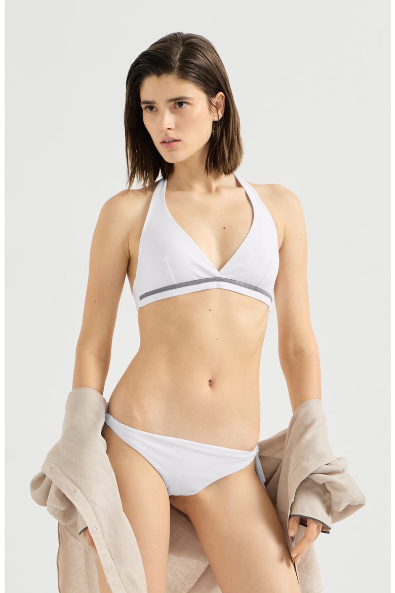 Techno jersey bikini top with monili, Alternate, color, White