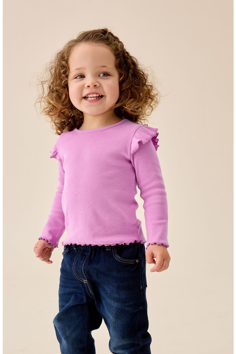 Kids' Frill Stretch Cotton Rib T-Shirt, Alternate, color, PURPLE