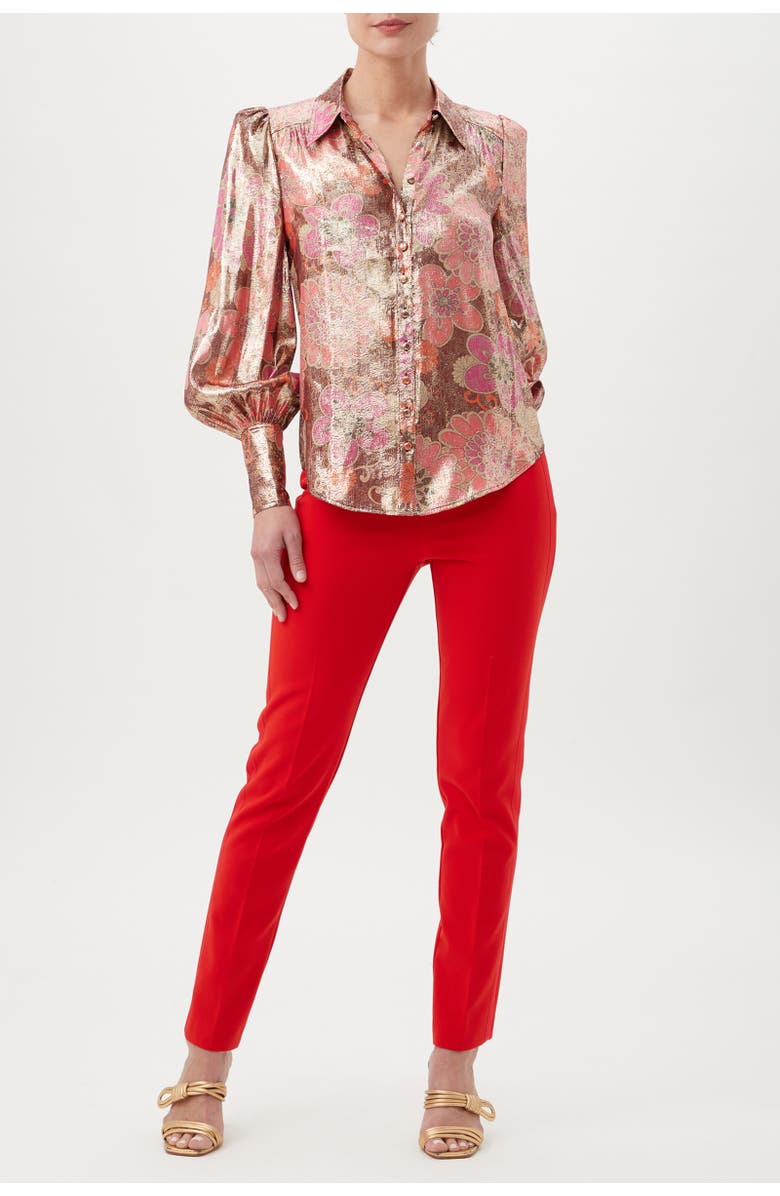 Trina Turk Sagittarius Floral Metallic Top, Main, color, Ruqa Red Multi