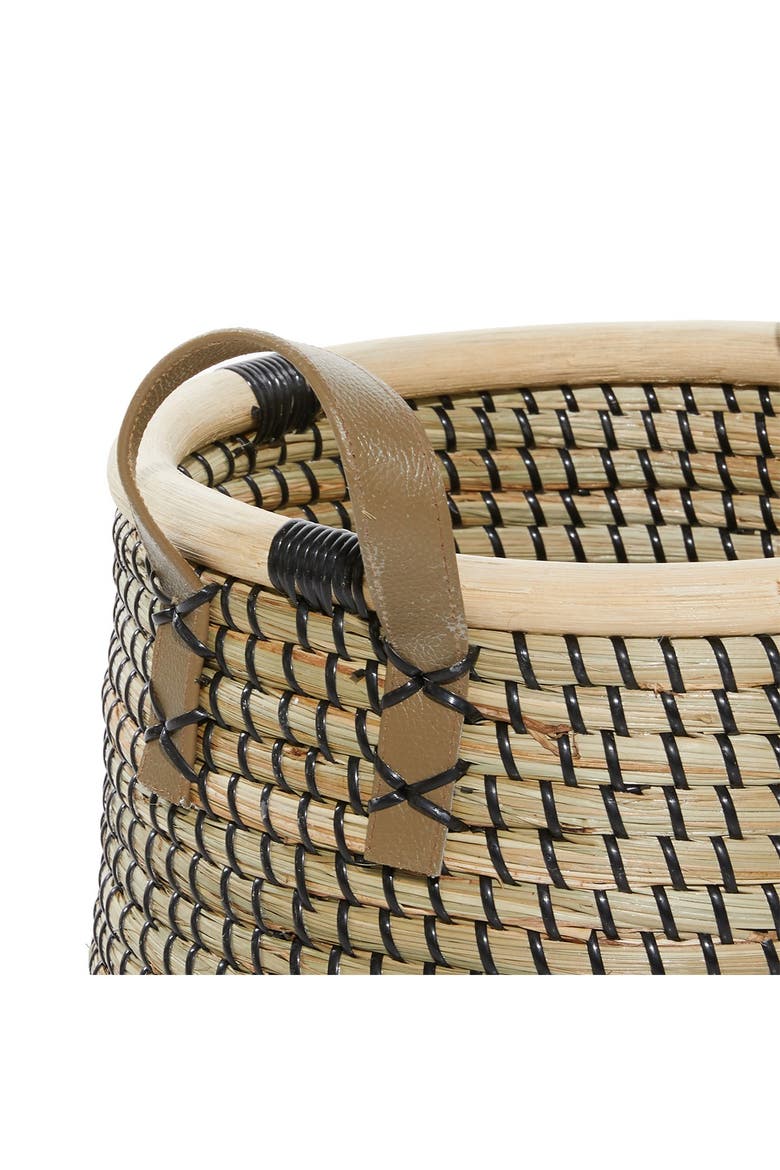 Brown Banana Leaf Contemporary Storage Basket with Handles - Set of 2, Alternate, color, BROWN