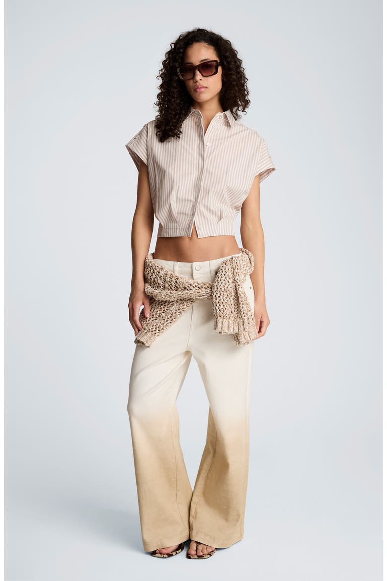 Stripe Crop Button-Up Shirt, Alternate, color, TLESSTAUP/ WHT