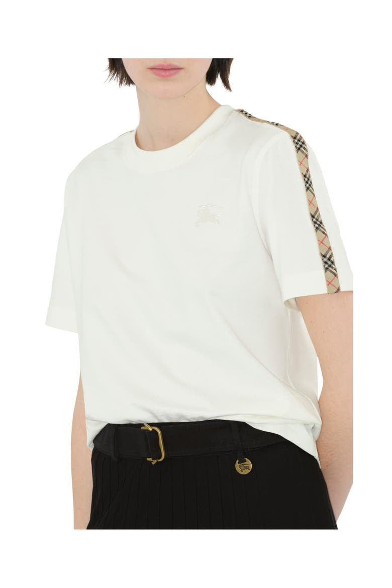 Check Trim Cotton T-shirt, Alternate, color, Chalk white
