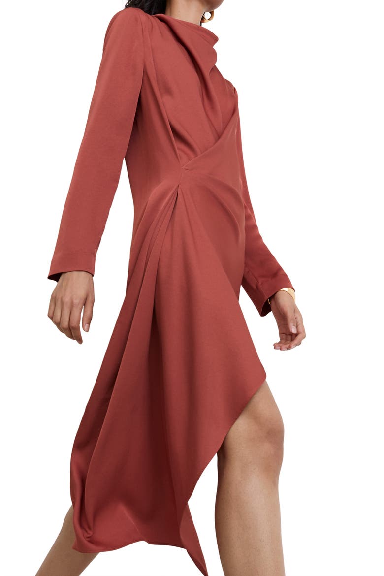Bethany Cowl Neck Long Sleeve Minidress, Alternate, color, RUST ORANGE