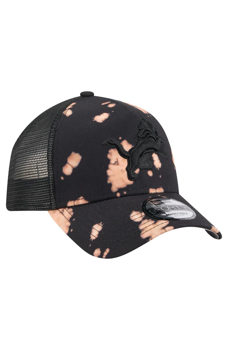 New Era Men's New Era Black Detroit Lions Bleached A-Frame 9FORTY Trucker Adjustable Hat, Alternate, color, 