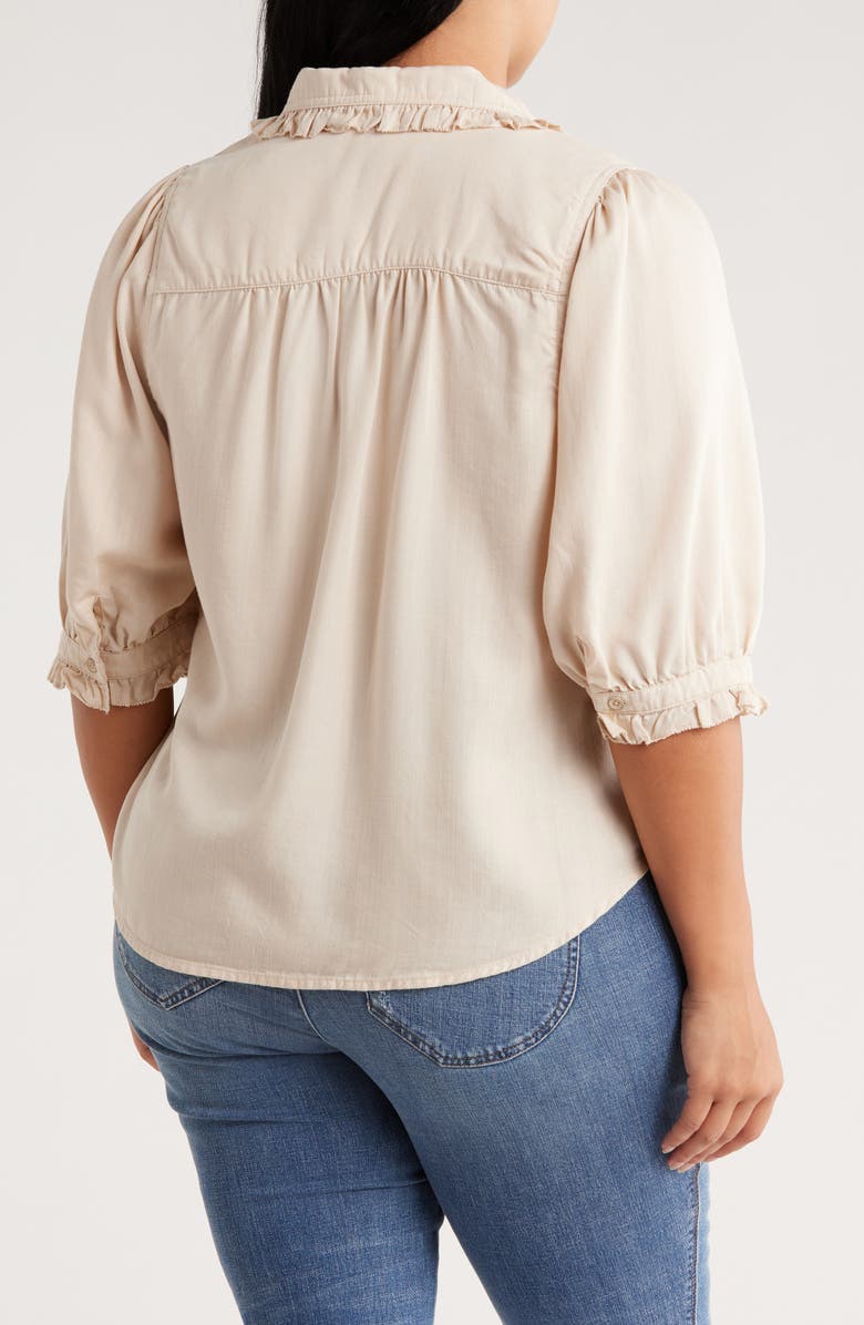 Democracy Three-Quarter Sleeve Ruffle Button-Up Shirt, Alternate, color, Macadamia