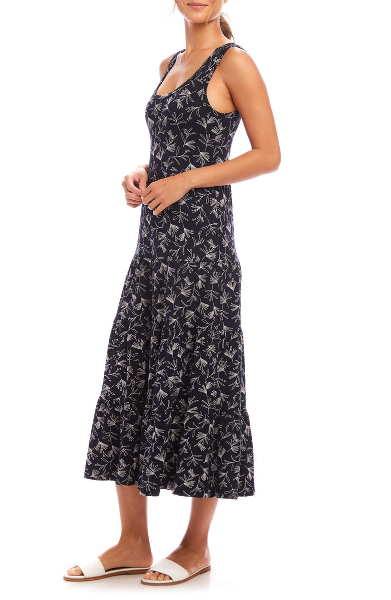 Karen Kane Leaf Print Tiered Midi Tank Dress, Alternate, color, Print