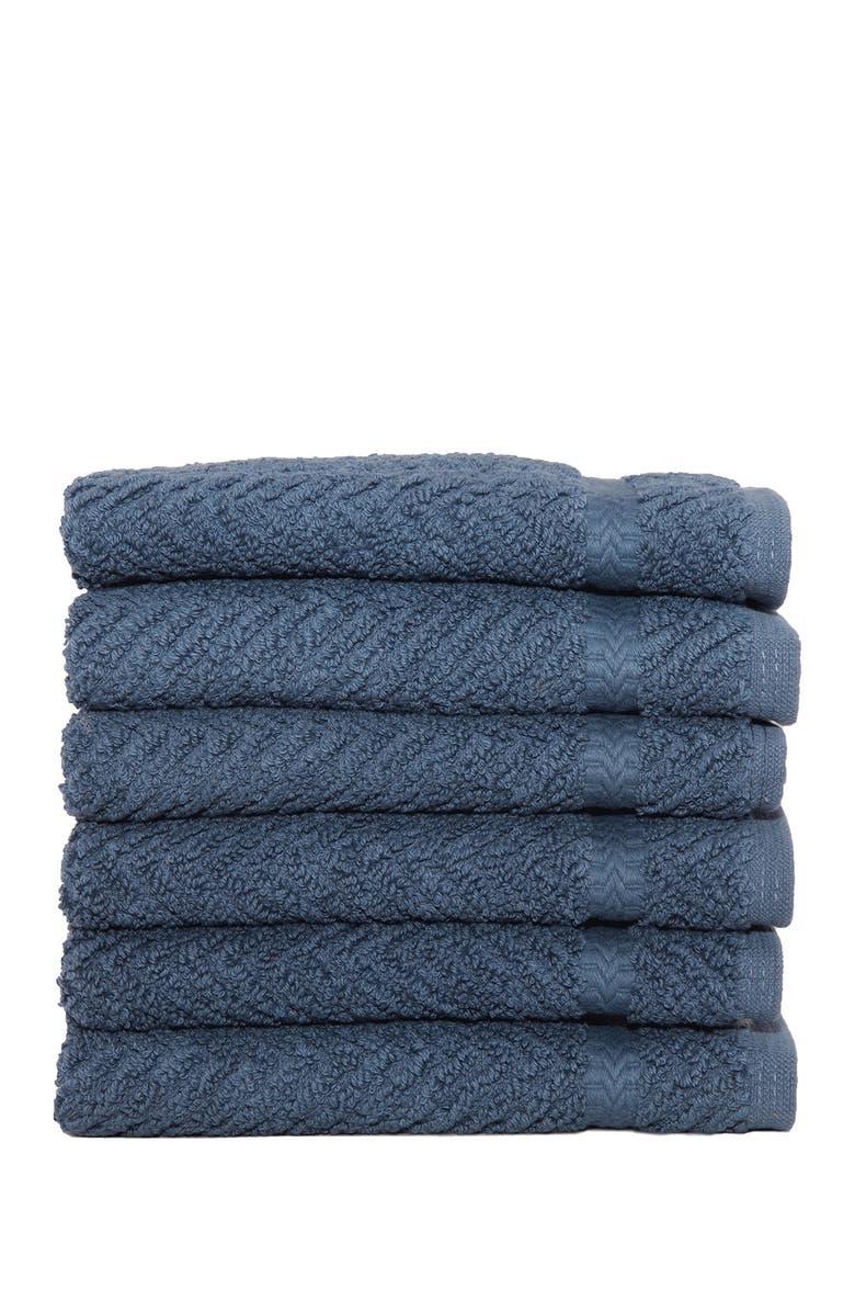 Linum Home Textiles Midnight Blue Herringbone Washcloths - Set of 6, Main, color, Midnight Blue