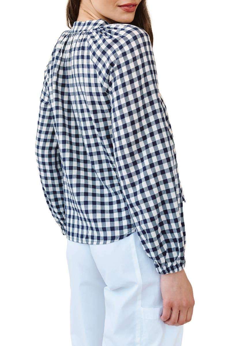 Bella Dahl Gingham Long Sleeve Popover Top, Alternate, color, Navy Gingham