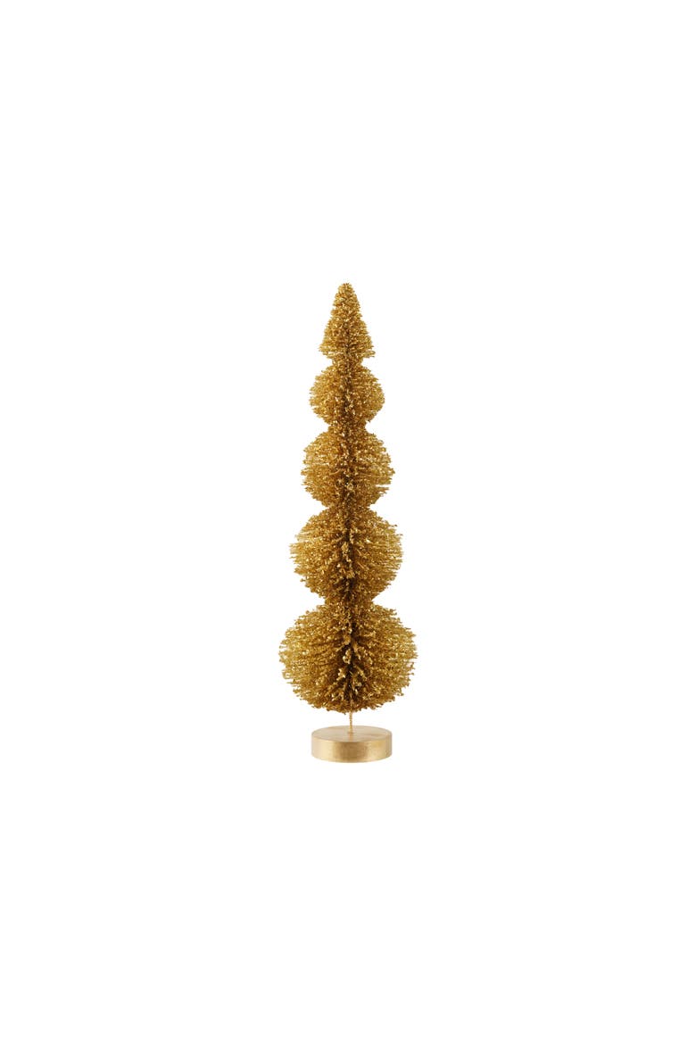 Gold Glitter Bottle Brush Tree on Paulownia Wood Base, Main, color, Gold