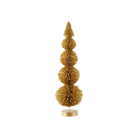 Gold Glitter Bottle Brush Tree on Paulownia Wood Base