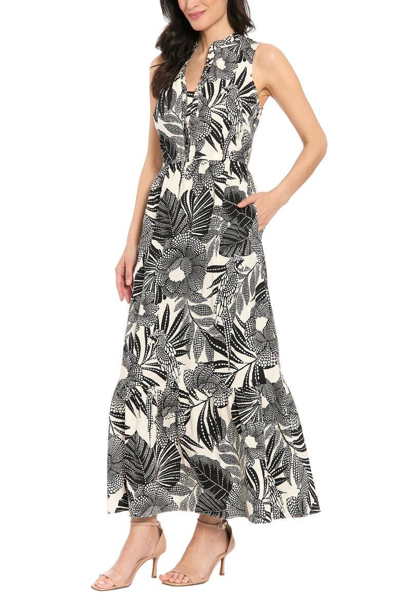Ruffle Sleeveless Stretch Cotton Maxi Dress, Alternate, color, BRILLIANT WHITE/ BLACK