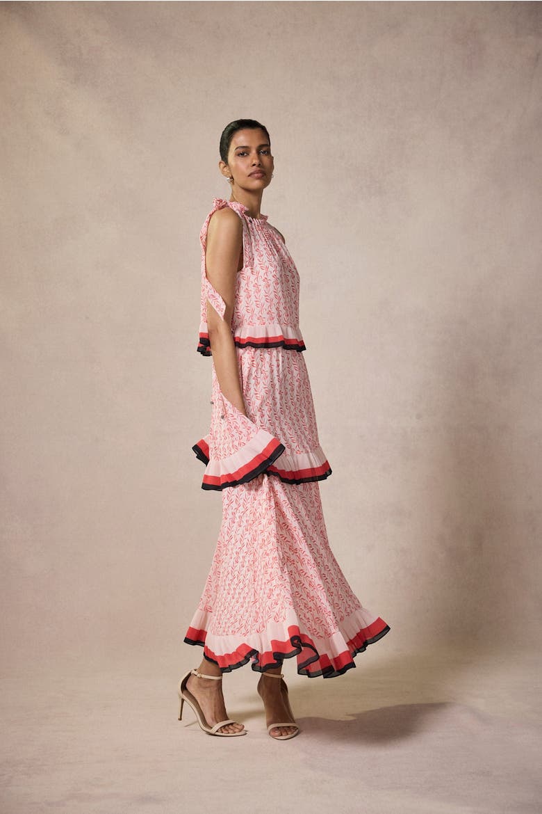 Printed Tiered Midaxi Dress, Alternate, color, Orange