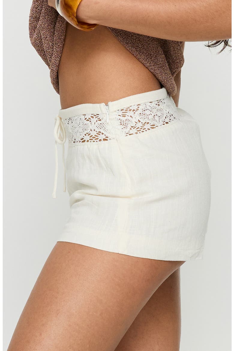Chelisa Mid Rise Crochet Trim Shorts, Alternate, color, WHITE