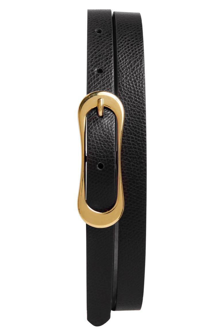 Carla Slim Pebbled Leather Belt, Main, color, BLACK