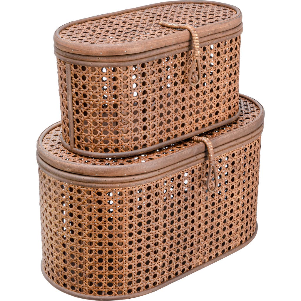 Storied Home Modern Decorative Oval Woven Rattan Storage Boxes, Set Of 2 Sizes, Dark Brown Finish In Brown