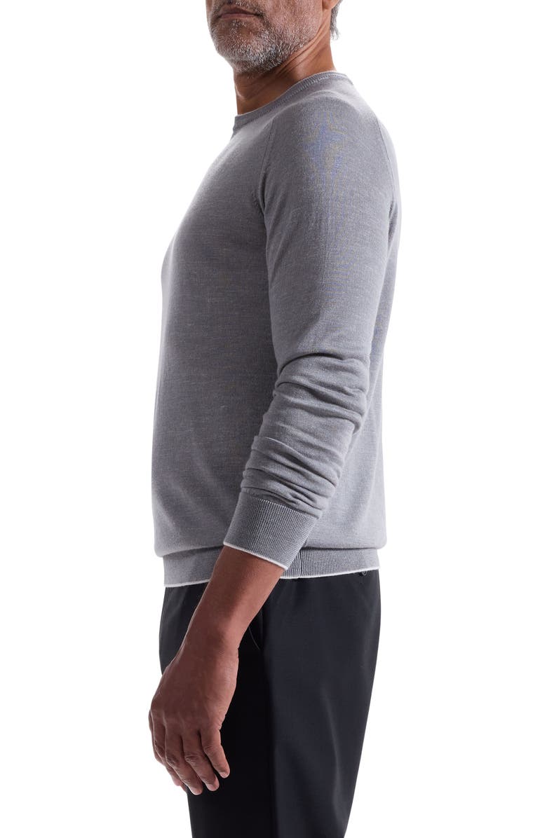 Bugatchi Tipped Merino Wool, Silk & Linen Crewneck Sweater, Alternate, color, Zinc