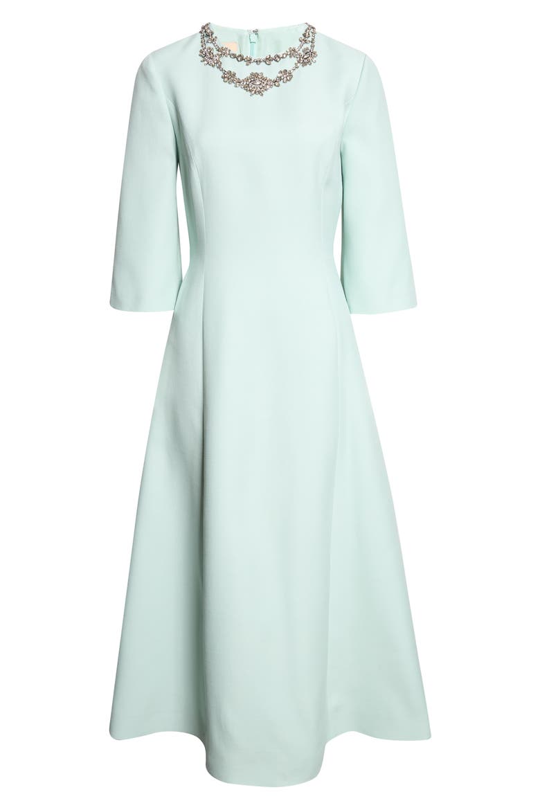 Rhinestone Embellished Wool & Silk Crepe Couture Cocktail Dress, Alternate, color, GREEN