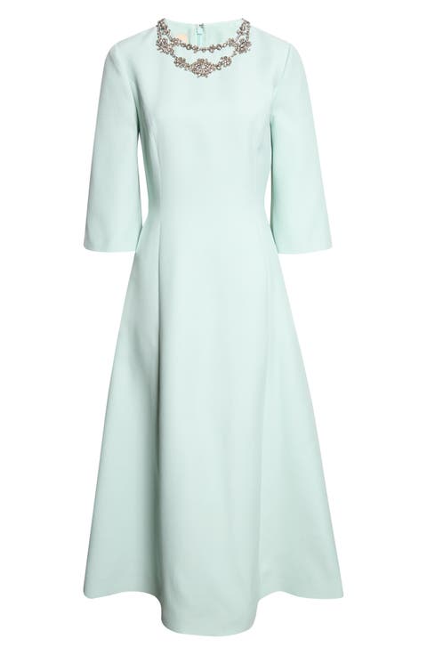 Rhinestone Embellished Wool & Silk Crepe Couture Cocktail Dress