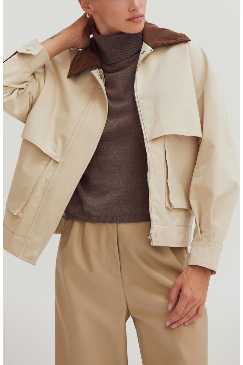Contrast Collar Canvas Barn Jacket, Main, color, Beige