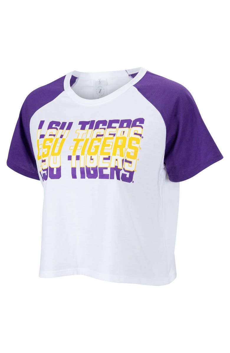 ZOOZATZ Women's ZooZatz White LSU Tigers Colorblock Repeat Raglan Cropped T-Shirt, Main, color, White