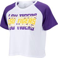 ZOOZATZ Women's ZooZatz White LSU Tigers Colorblock Repeat Raglan Cropped T-Shirt