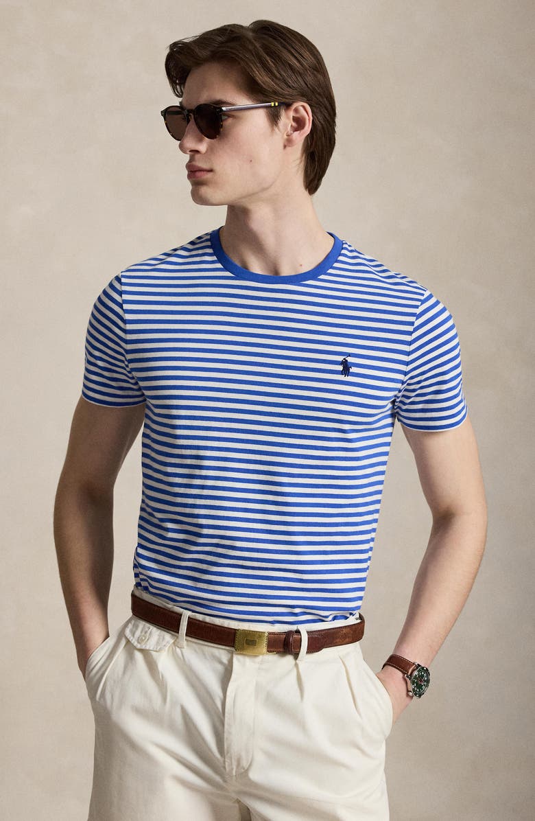Polo Ralph Lauren Classic Fit Stripe Cotton T-Shirt, Alternate, color, New Iris Blue/ White