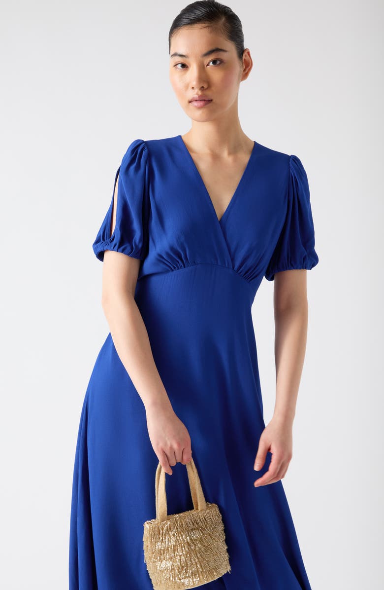 LK Bennett Hermia Short Sleeve Empire Waist Flared Dress, Alternate, color, Ultra Blue