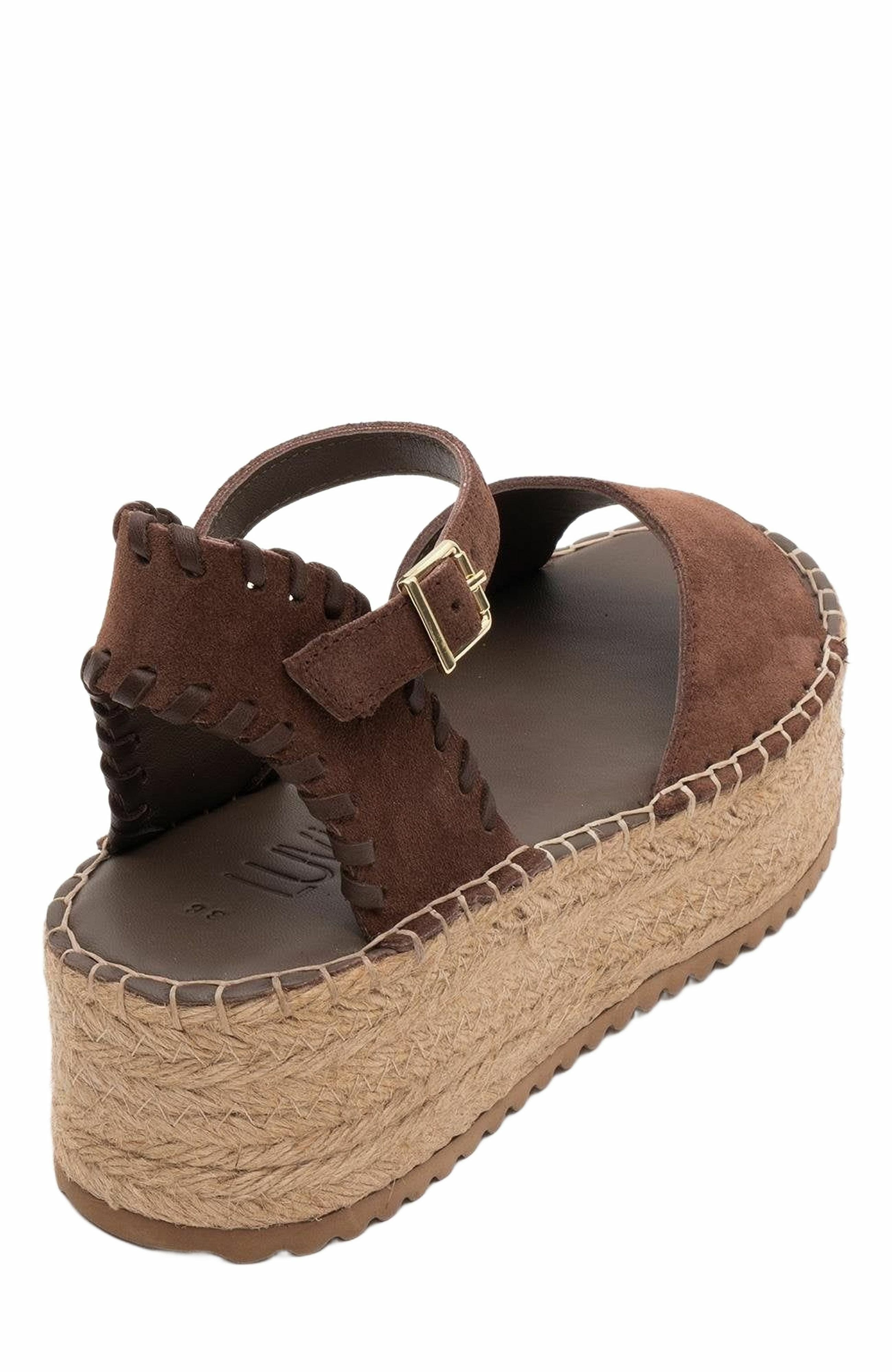 Forever & Always Shoes Serez Leather Platform Espadrilles Sandal, Alternate, color, Brown Suede Leather