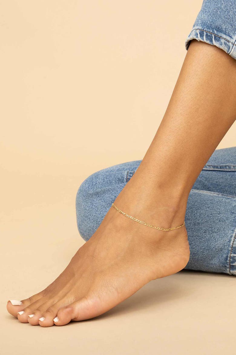 10K Gold Florentine Figaro Petite Anklet, Alternate, color, Yellow Gold