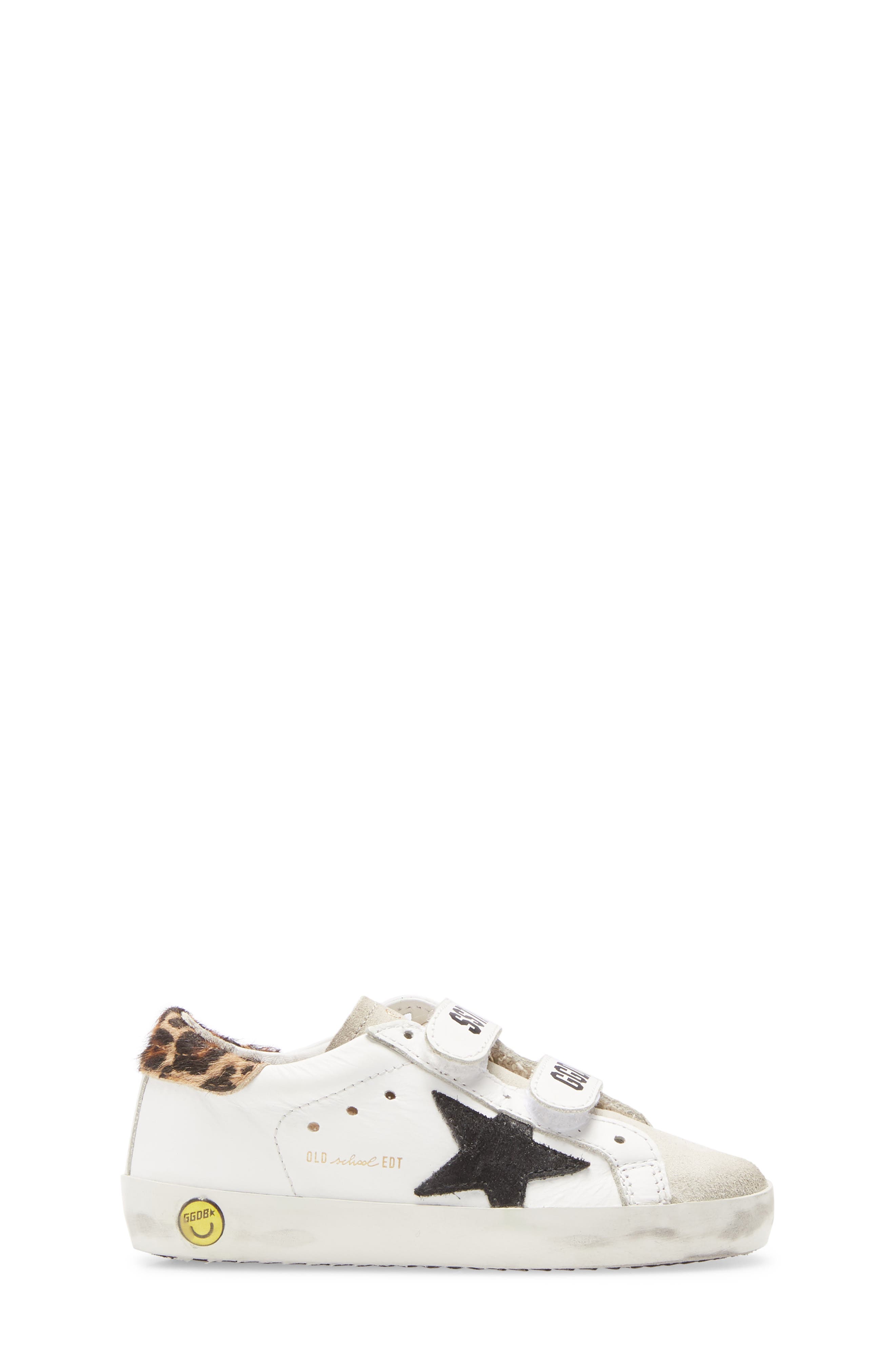 Old School Glitter Sneaker, Alternate, color, WHITE LEATHER/ LEOPARD PONY