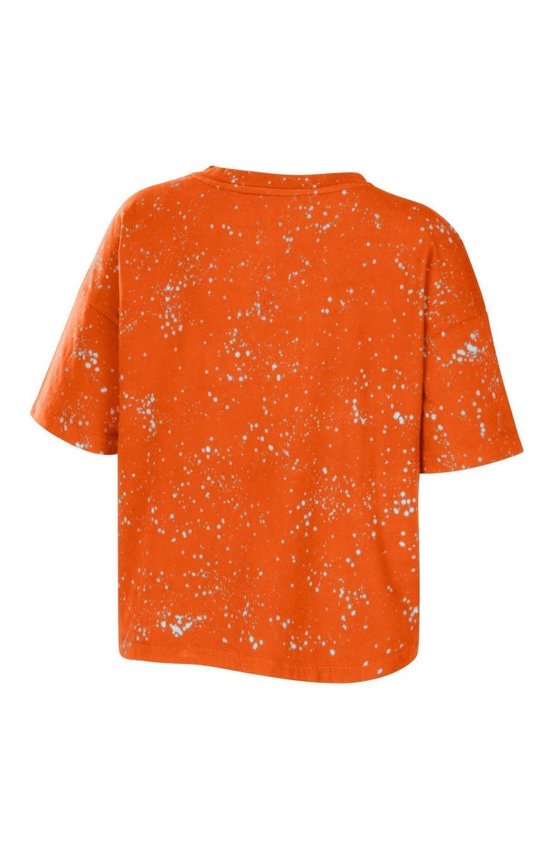 WEAR by Erin Andrews Women's WEAR by Erin Andrews Orange Clemson Tigers Bleach Wash Splatter Cropped Notch Neck T-Shirt, Alternate, color,